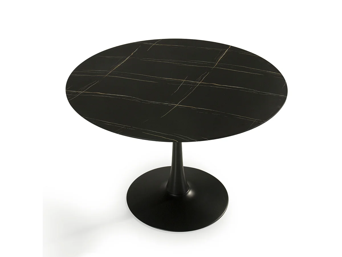 Ronde tafel met glazen blad in marmerlook L110 cm - ADA
