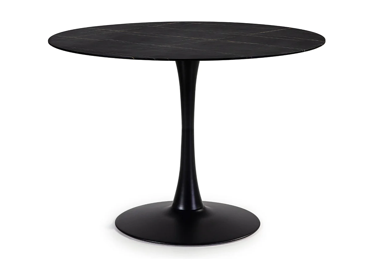 Table à manger ronde effet marbre noir 4 pers. 110 cm - Prima