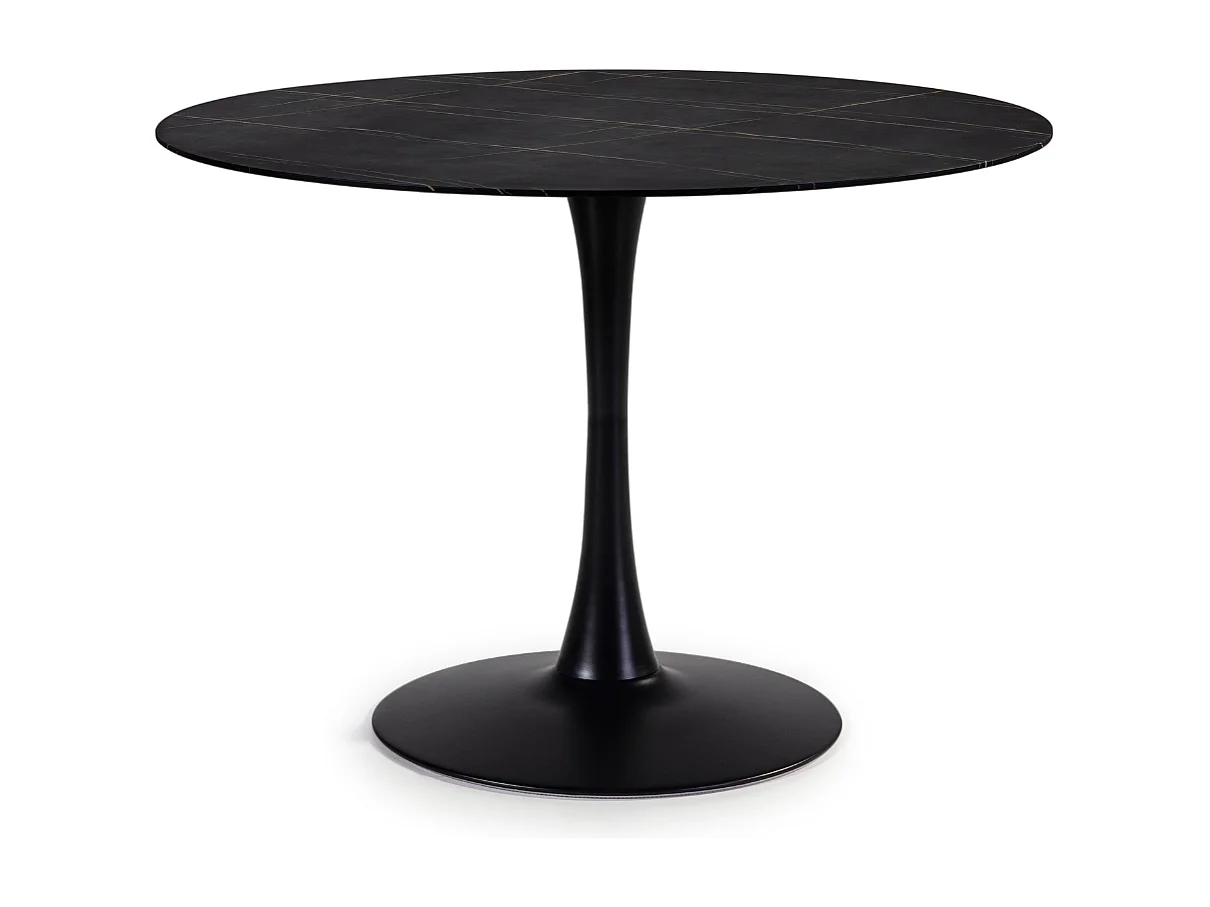 Table ronde avec plateau en verre imitation marbre  L110 cm - ADA