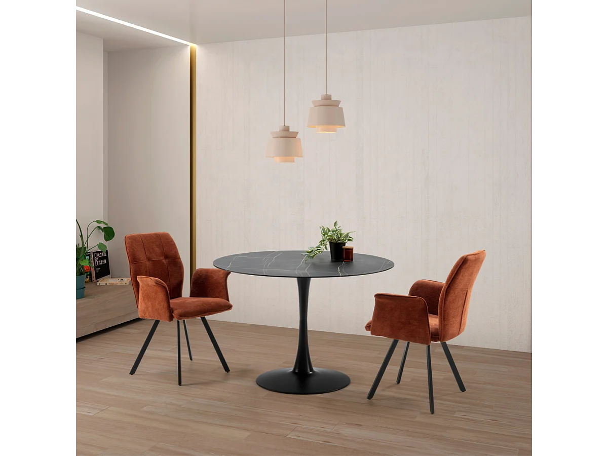 Table ronde avec plateau en verre imitation marbre  L110 cm - ADA