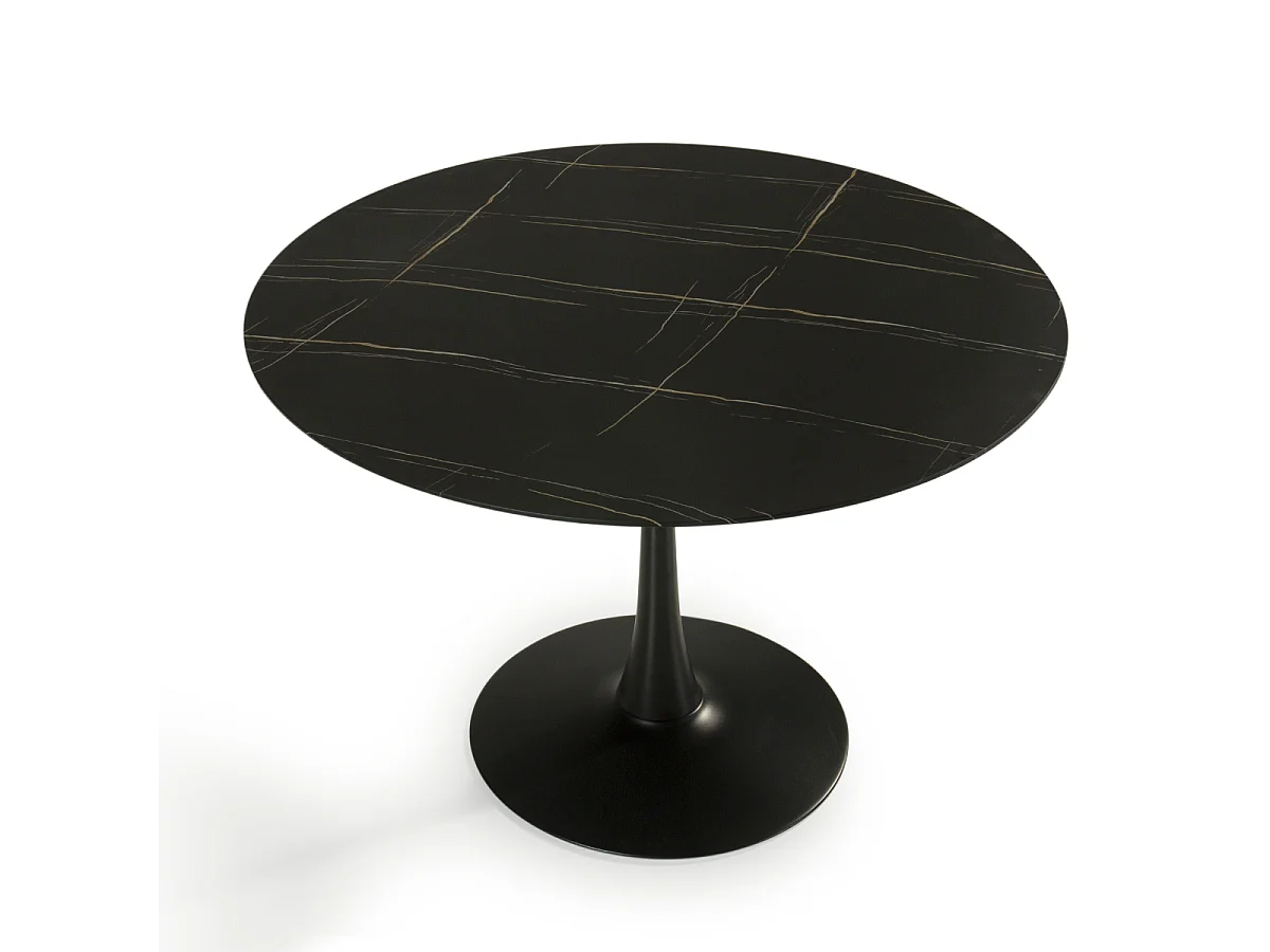 Table ronde avec plateau en verre imitation marbre  L110 cm - ADA