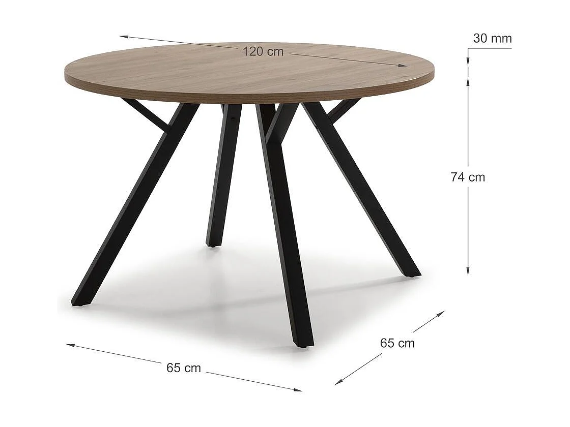 Table ronde avec pieds en métal noir L120 cm - BENI