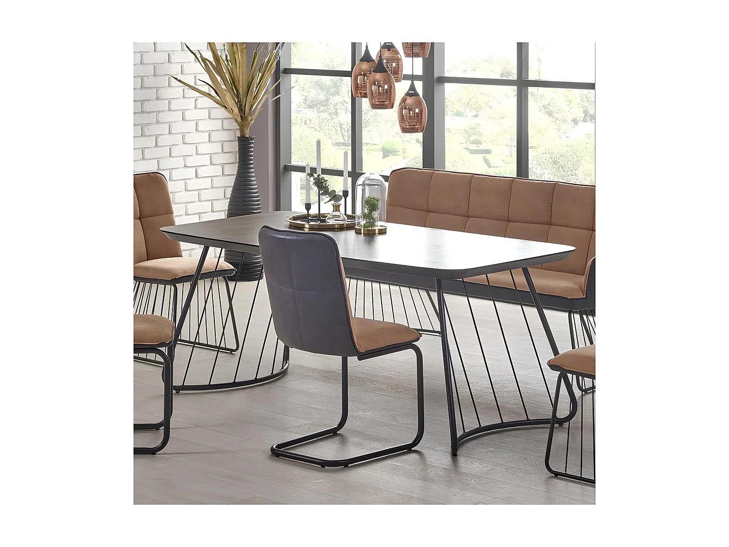 Mesa industrial de cristal y metal 180x90cm Invierno