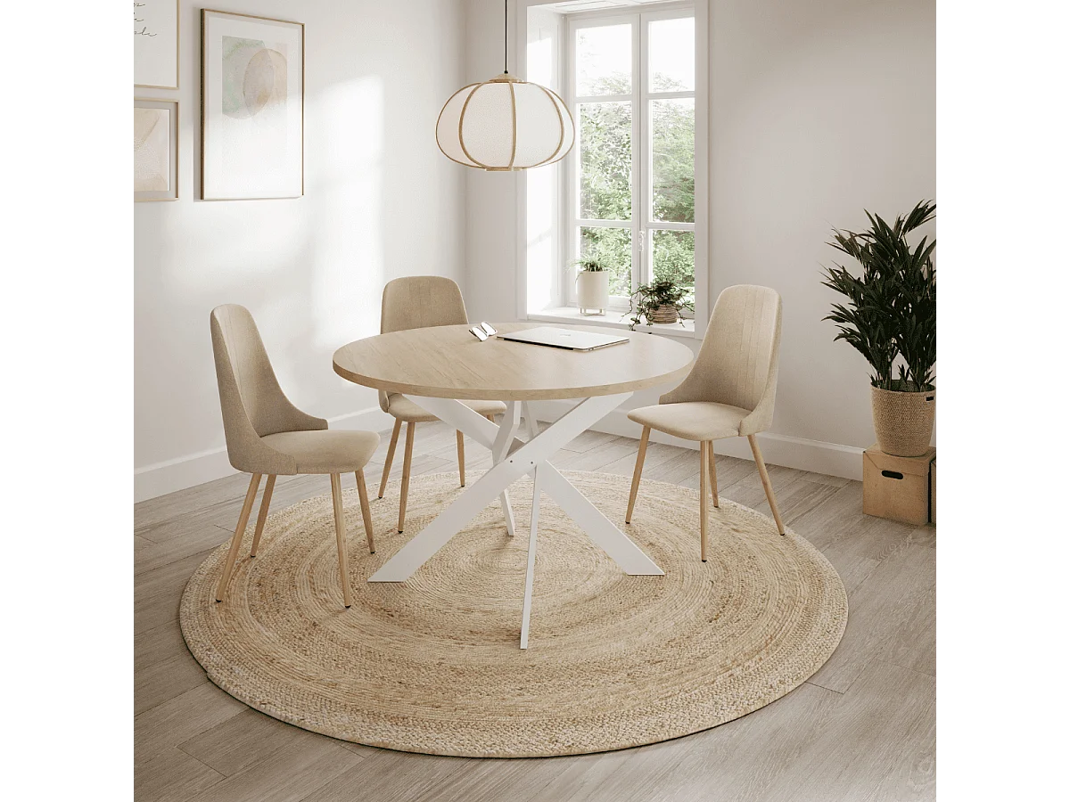 Ronde tafel met witte metalen poten L120 cm - THER