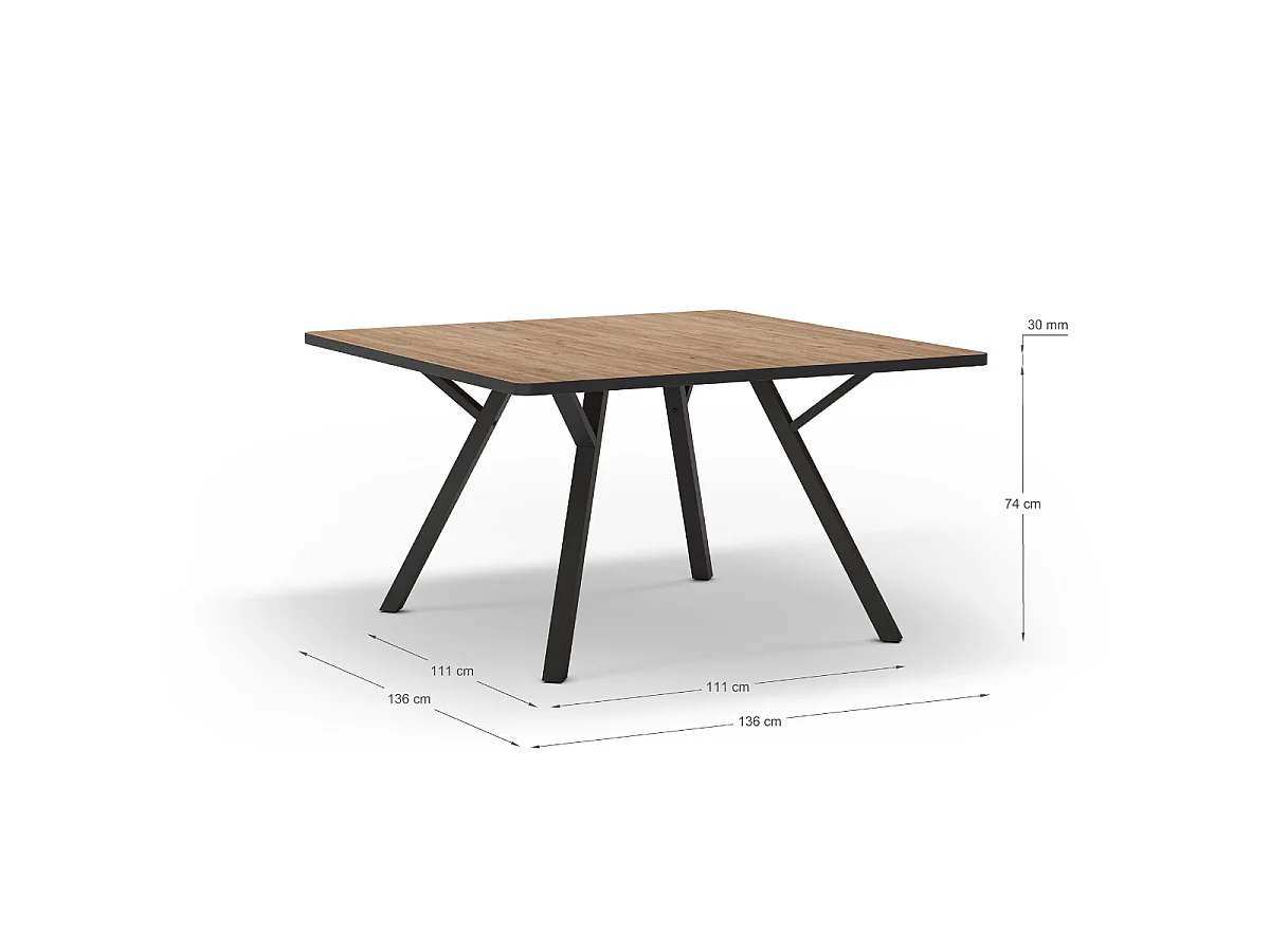 Table carrée avec pieds en métal noir L136 x l136 cm - BENI