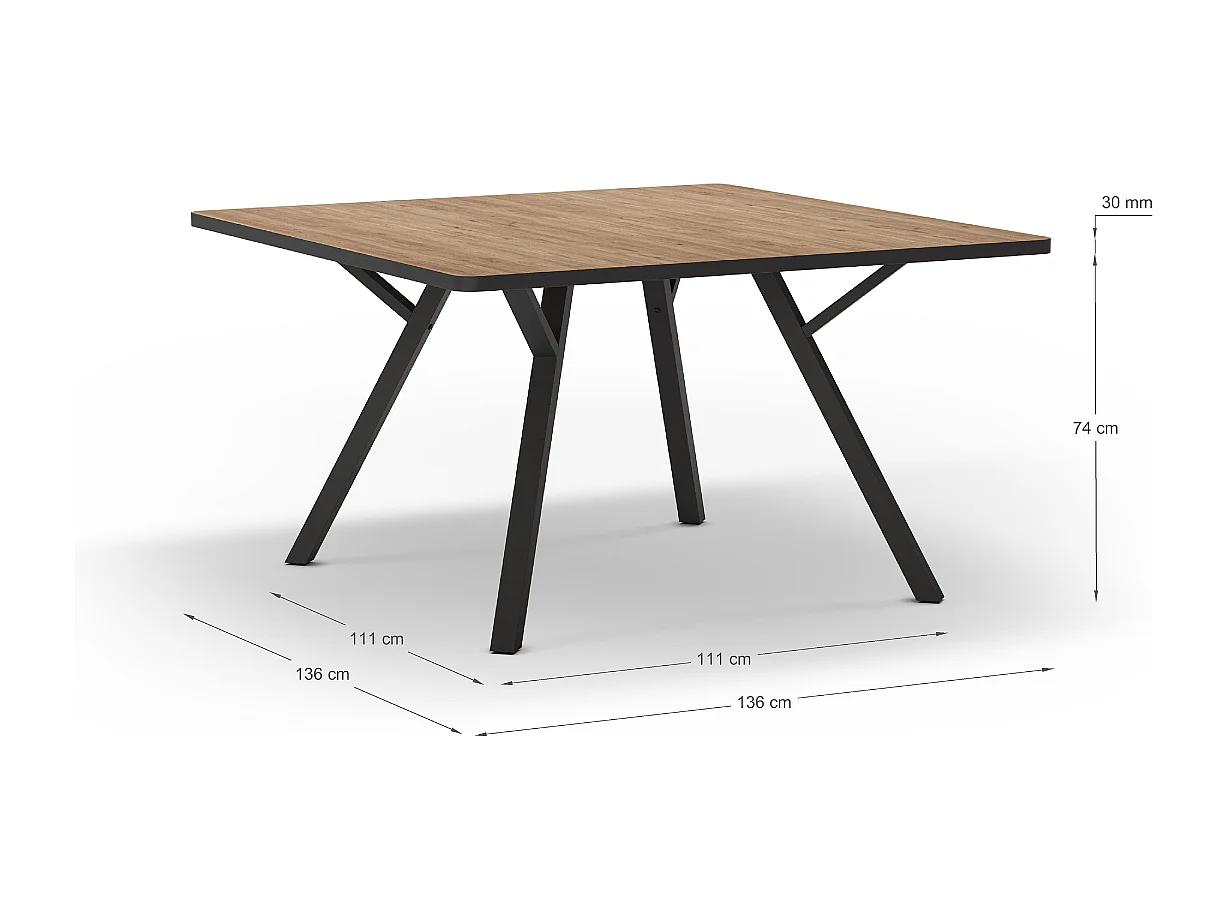 Vierkante tafel voor 4/8 personen op ware grootte 136x136 cm