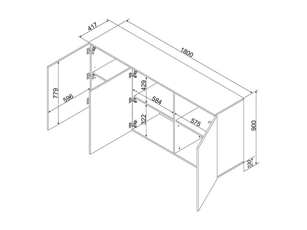 Buffet beige 3 portes 180cm Jude
