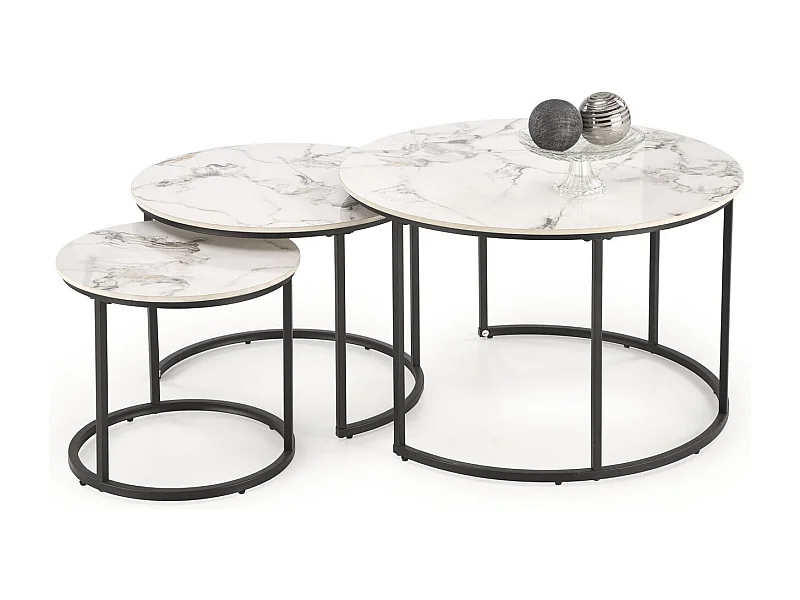 Set di 3 tavolini Foxy in marmo bianco