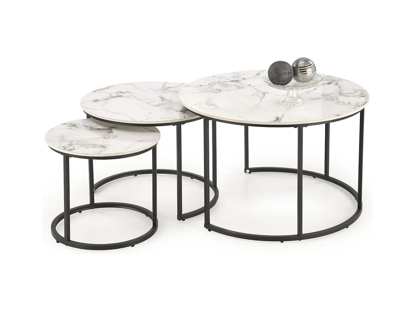 Ensemble de 3 tables basses gigognes aspect marbre blanc Foxy