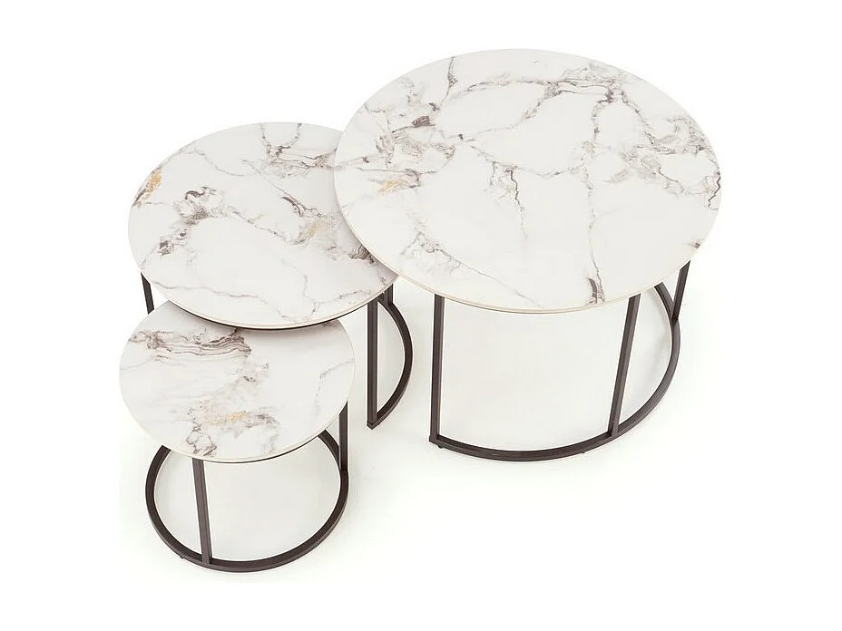 Ensemble de 3 tables basses gigognes aspect marbre blanc Foxy