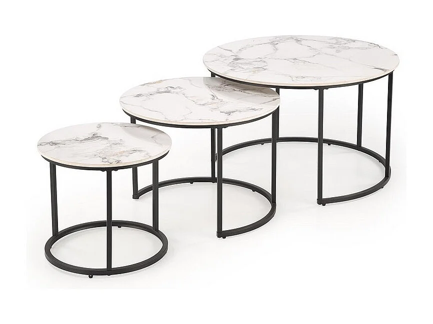 Ensemble de 3 tables basses gigognes aspect marbre blanc Foxy