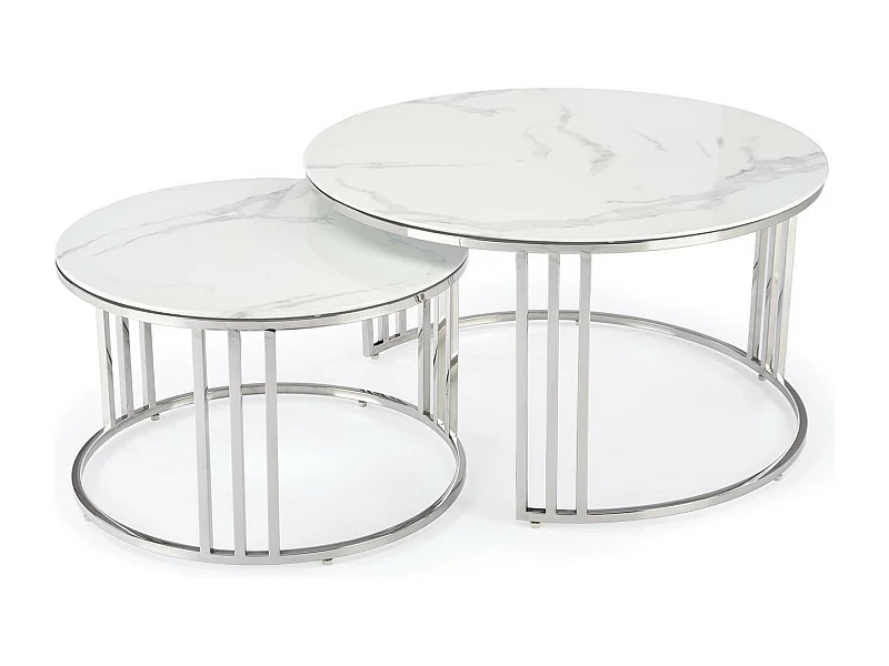 Set di due tavolini rotondi in marmo bianco Rimini