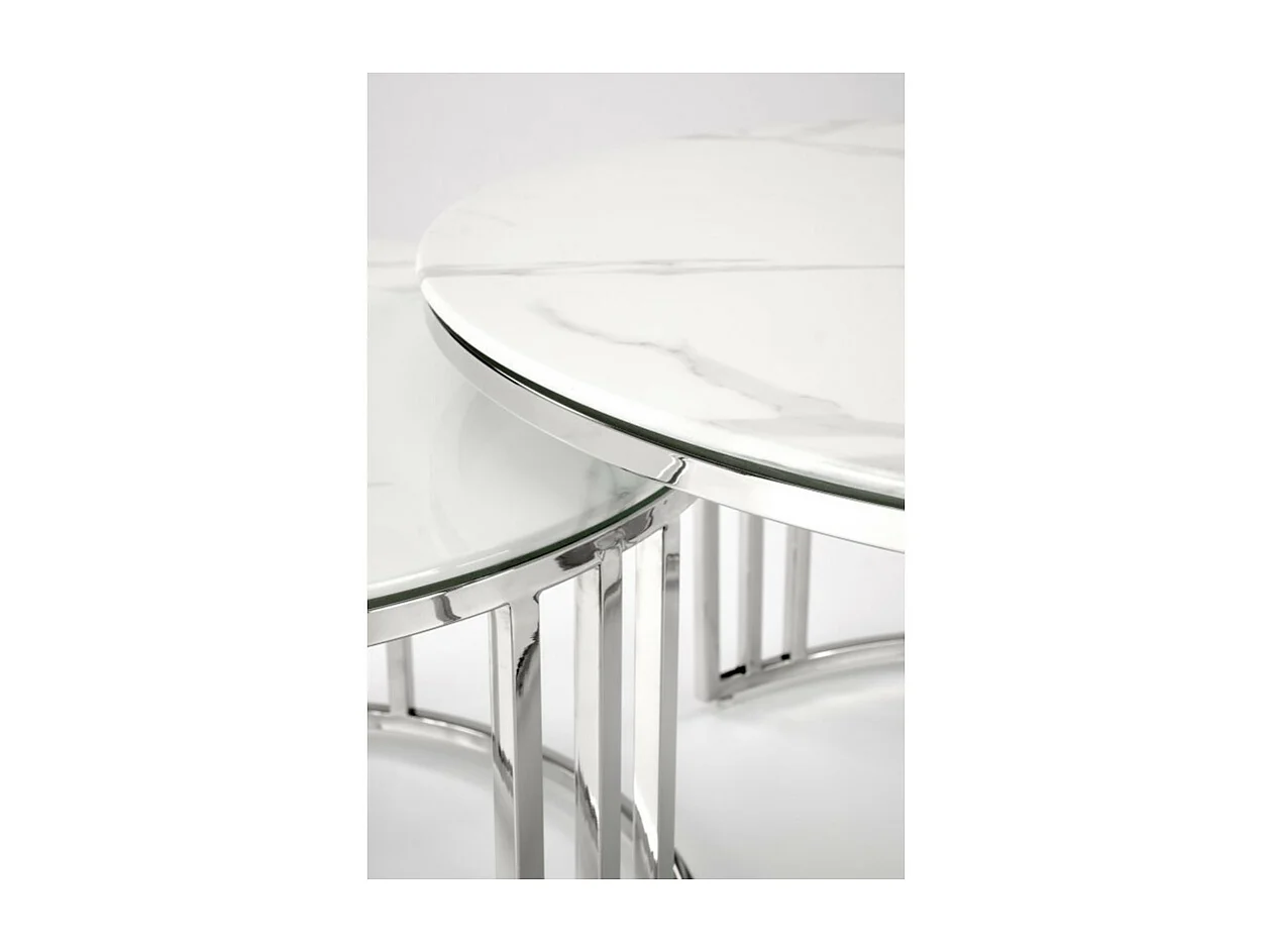 Lote de dos mesas de centro redondas de mármol blanco Rimini