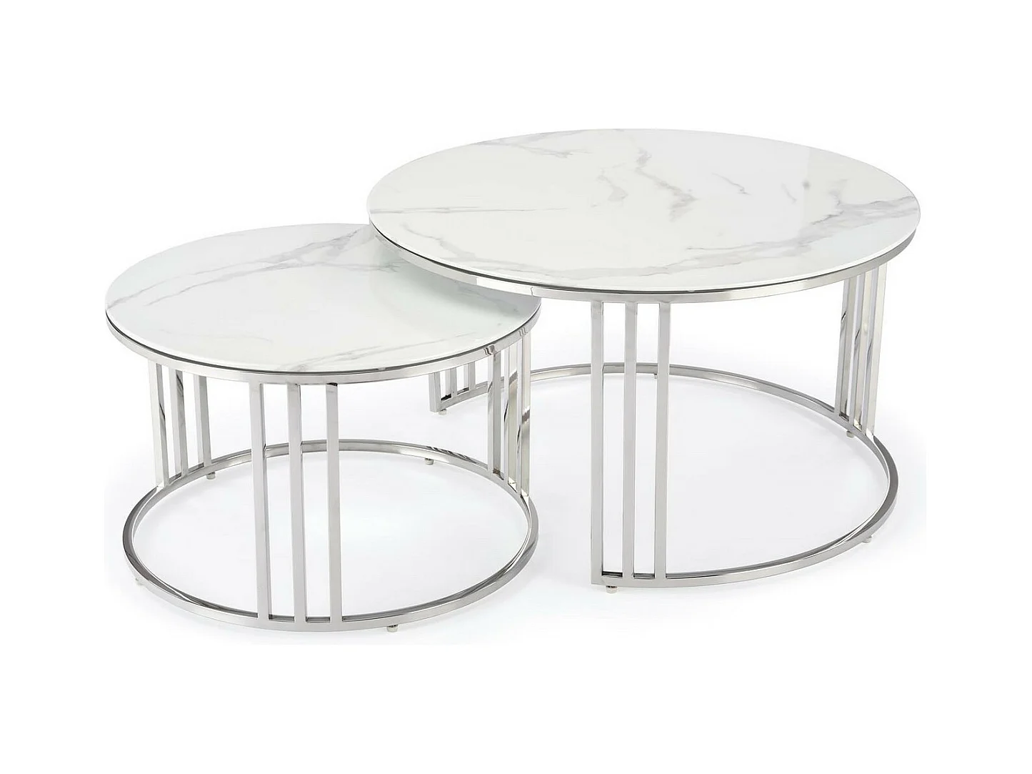 Ensemble de deux tables basses rondes aspect marbre blanc Rimini