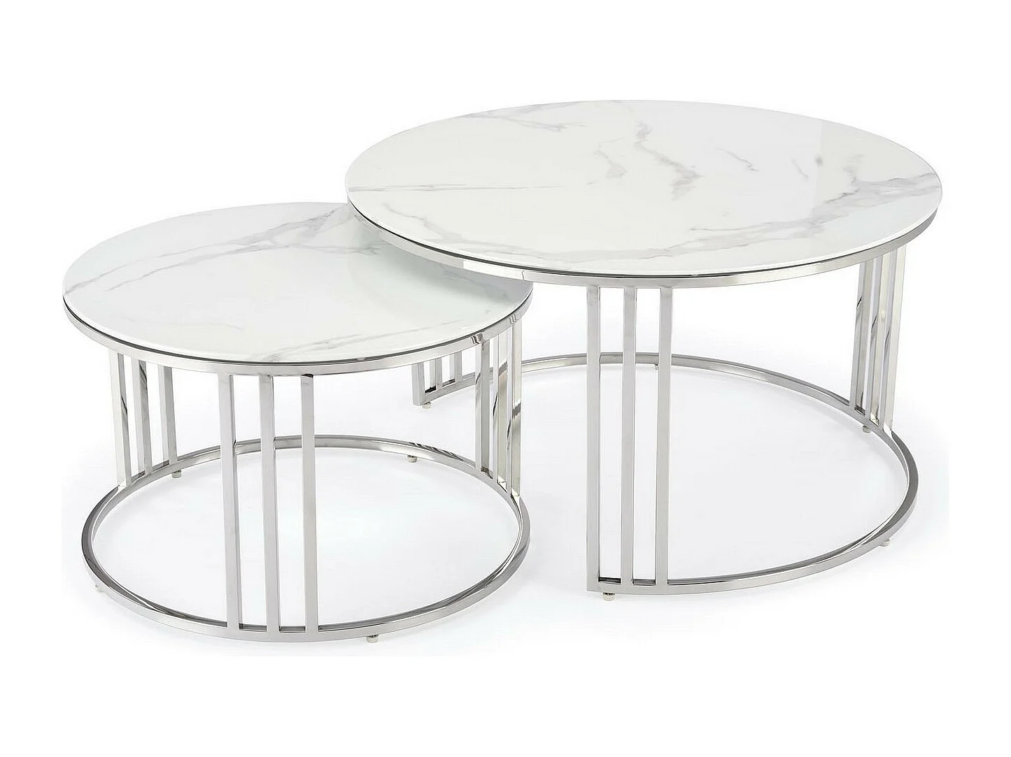 Set di due tavolini rotondi in marmo bianco Rimini