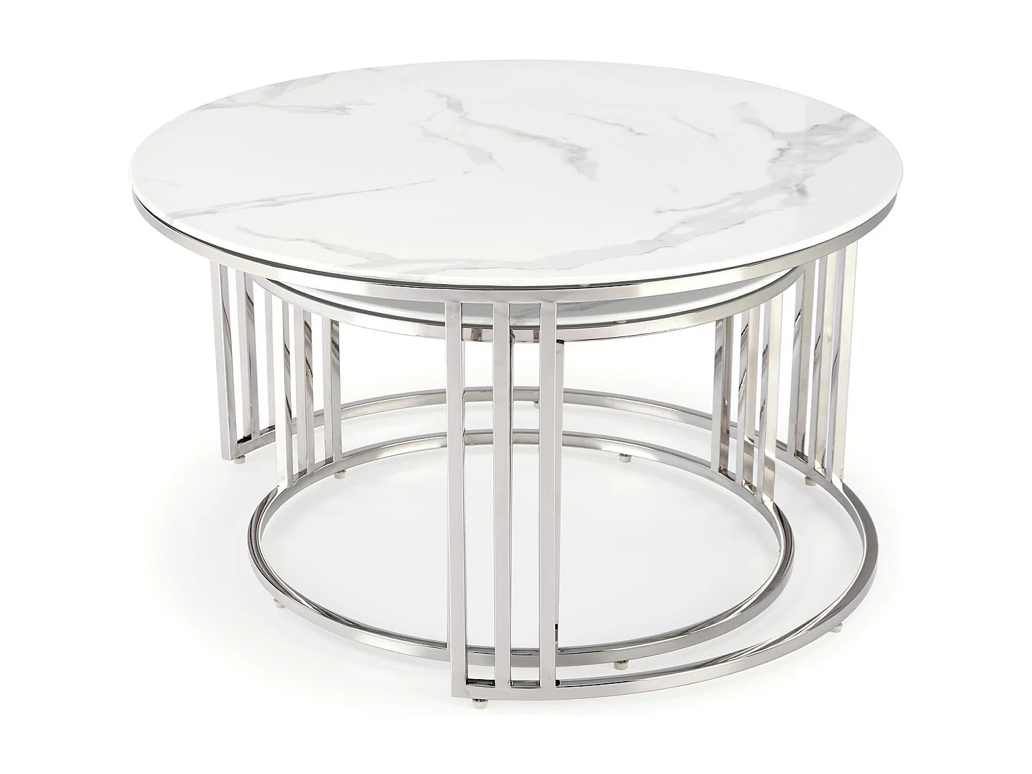 Set di due tavolini rotondi in marmo bianco Rimini