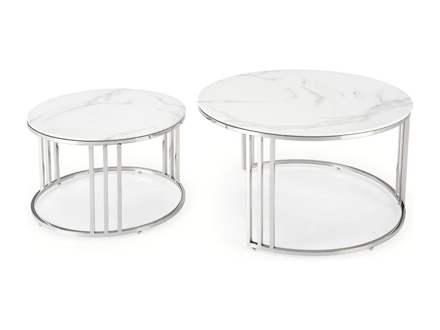 Set di due tavolini rotondi in marmo bianco Rimini