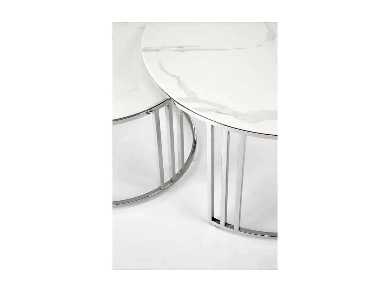 Set di due tavolini rotondi in marmo bianco Rimini