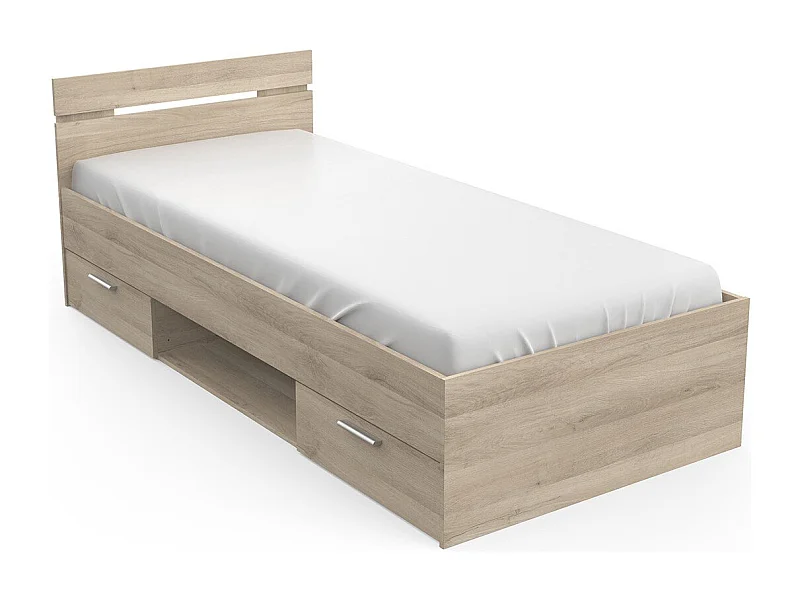 Erwachsenenbett mit 2 Schubladen - MICHIGAN - Eiche - 90 x 200 cm - DEMEYERE