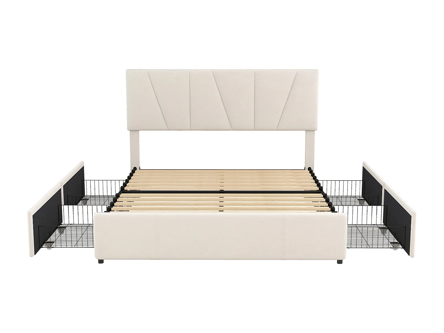 Cama tapizada de 160x200 cm, con cuatro cajones a dos lados, cabecero regulable, terciopelo, color blanco.