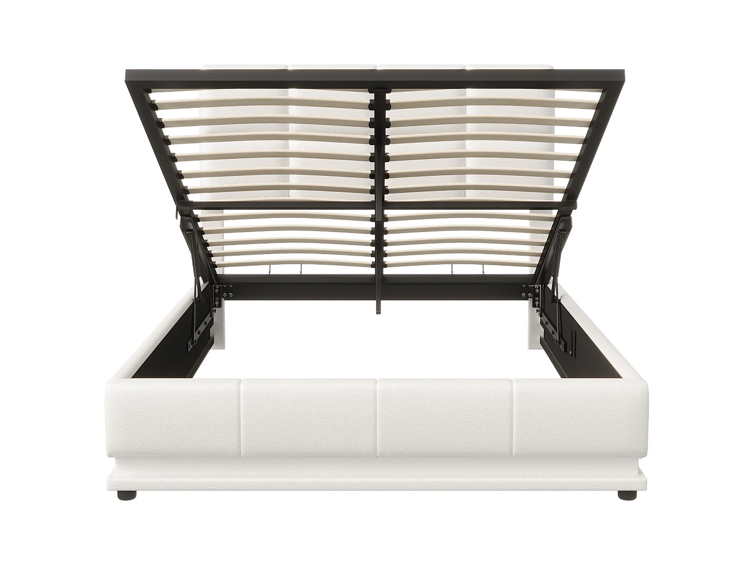 Lit capitonné 140x200 cm avec éclairage LED, lit relevable hydraulique, rangement, PU, ​​blanc