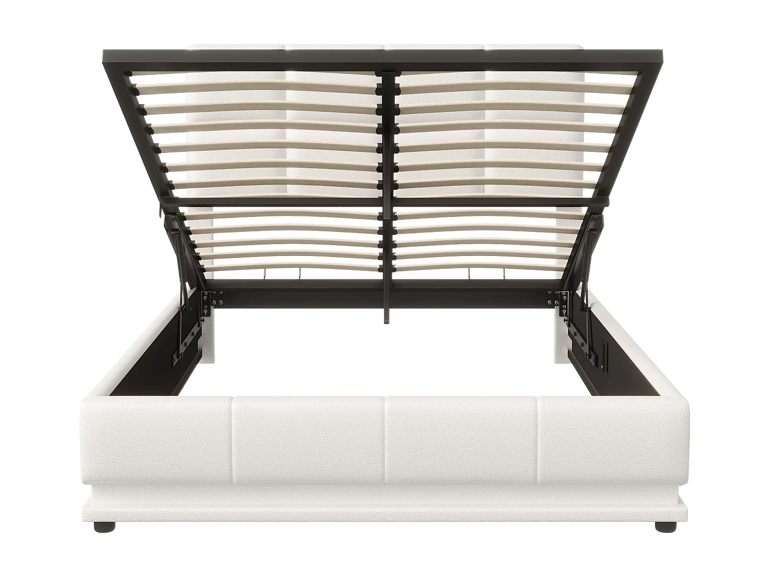 Lit capitonné 140x200 cm avec éclairage LED, lit relevable hydraulique, rangement, PU, ​​blanc