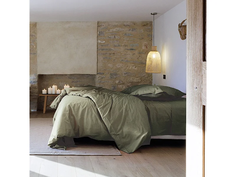 Parure de lit 200x200 cm set 50x70 cm percale MANOIR vert Mousse