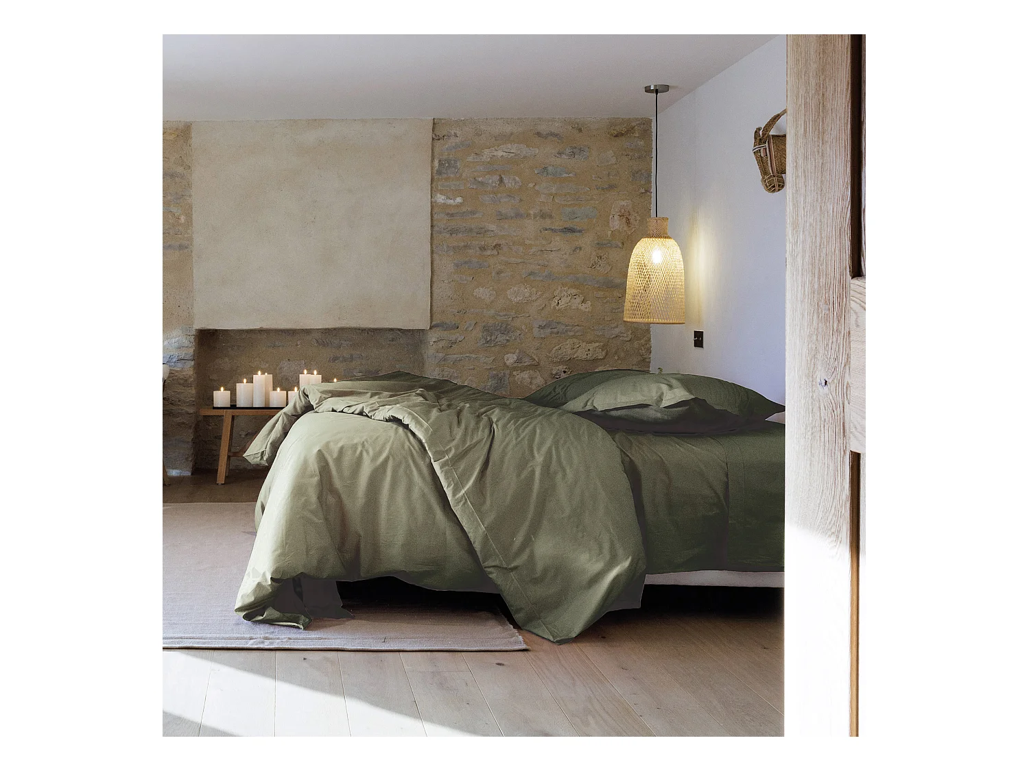 Parure de lit 200x200 cm set 50x70 cm percale MANOIR vert Mousse
