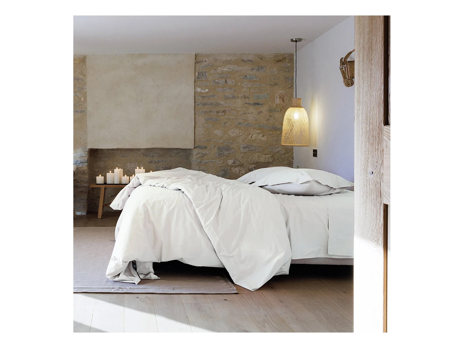 Parure de lit 200x200 cm set 50x70 cm percale MANOIR blanc Neige