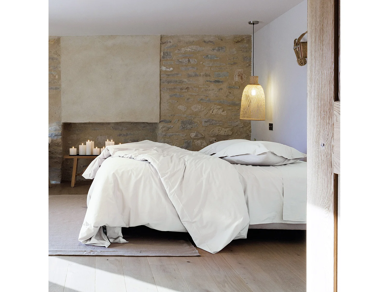 Parure de lit 200x200 cm set 50x70 cm percale MANOIR blanc Neige