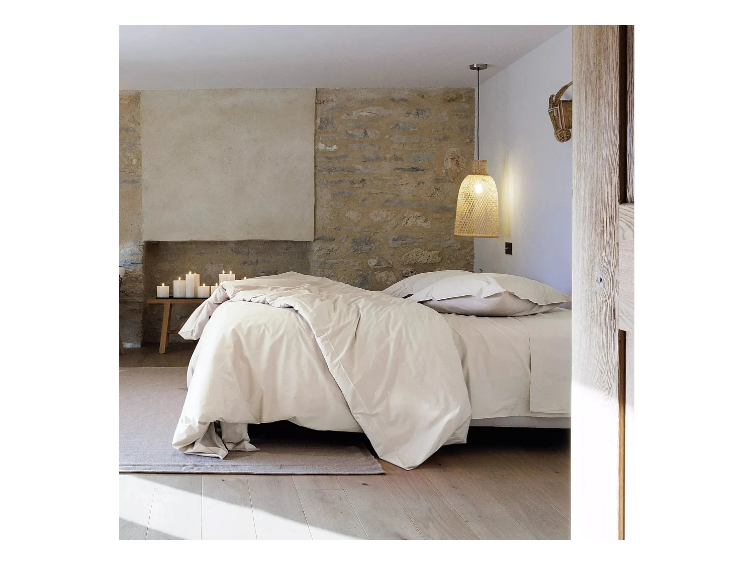 Parure de lit 260x240 cm set 50x70 cm percale MANOIR Ivoire