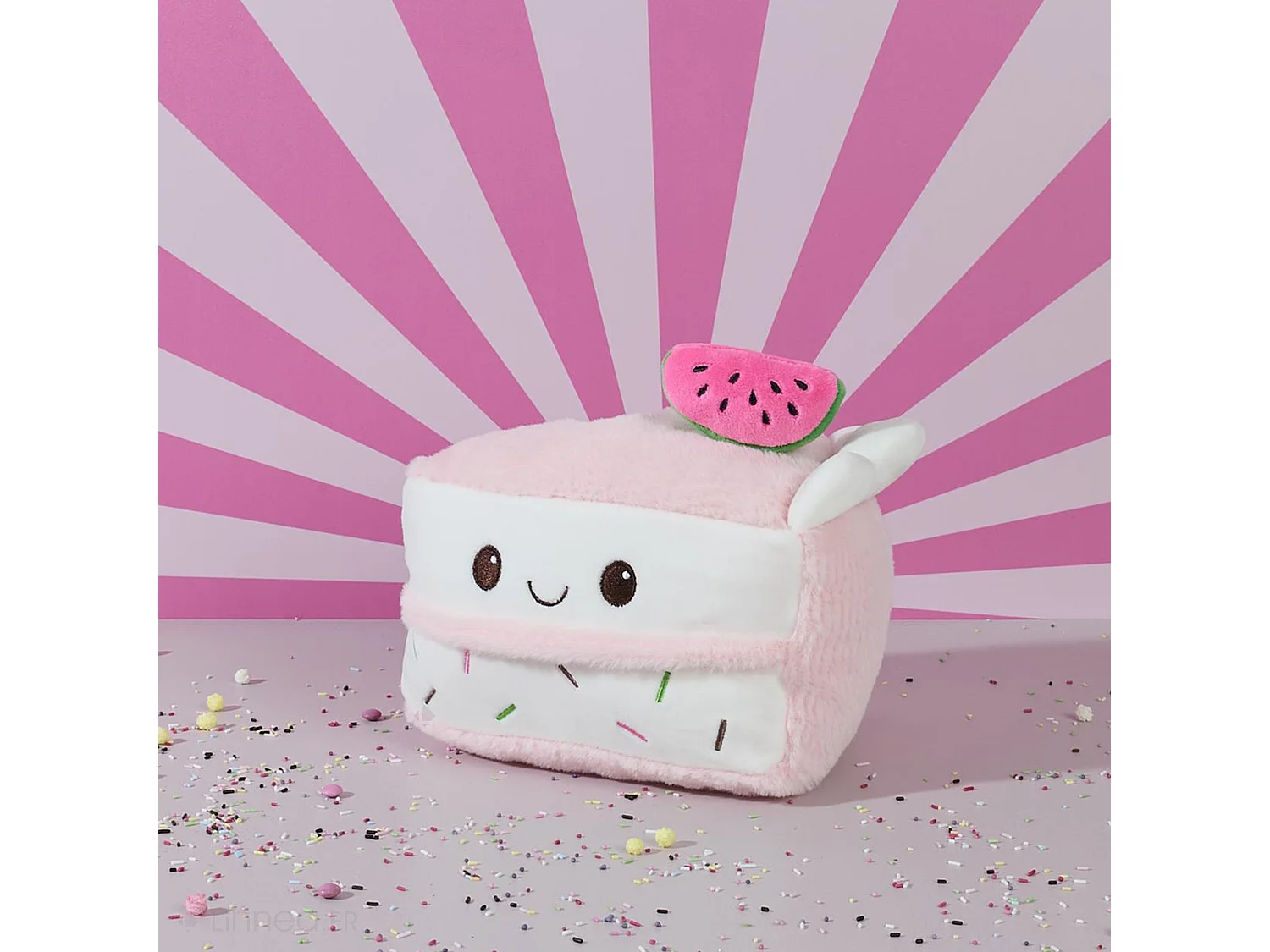 Peluche en polyester forme part de gâteau pastèque collection CAKE rose