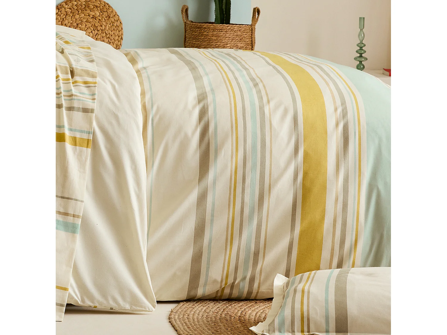 Housse de couette 140x200 cm coton HUGO beige/moutarde