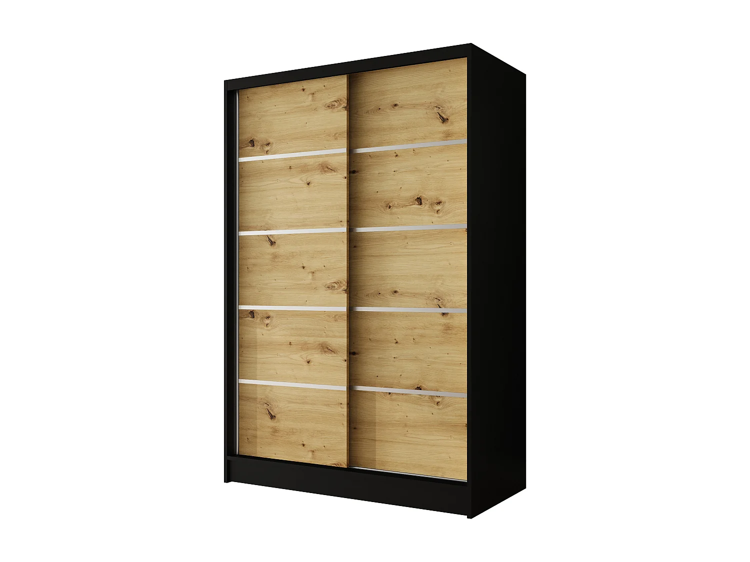 Zweitüriger Schiebeschrank LAUSANNE L4, Regalböden und Kleiderstange (Schwarz/Artisan)