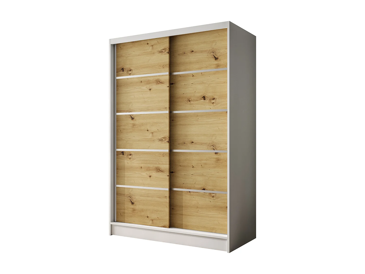 Zweitüriger Schiebeschrank LAUSANNE L4, Regalböden und Kleiderstange (Weiß/Artisan)