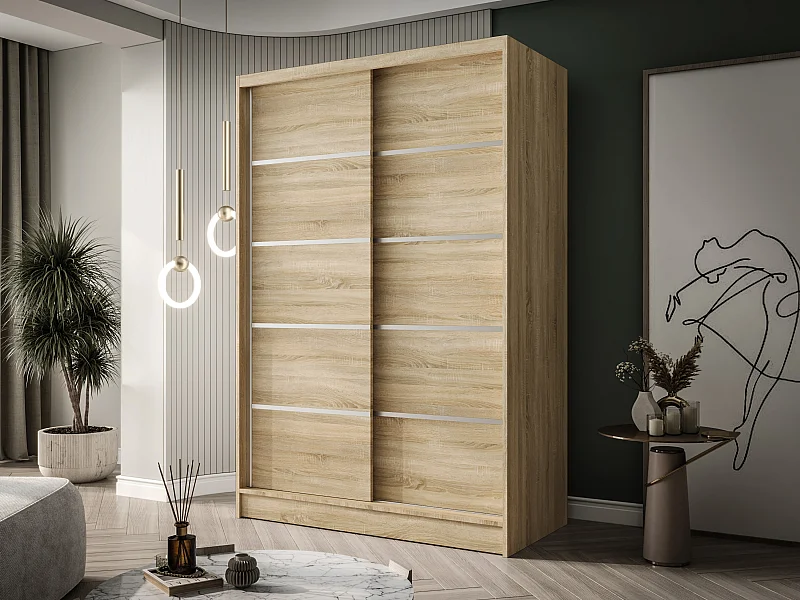 Zweitüriger Schiebeschrank LAUSANNE L4, Regalböden und Kleiderstange (Sonoma)