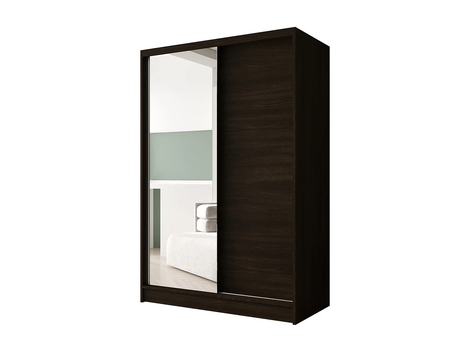 Zweitüriger Schiebeschrank mit Spiegel LAUSANNE L1, Regalböden und Kleiderstange (Choco)