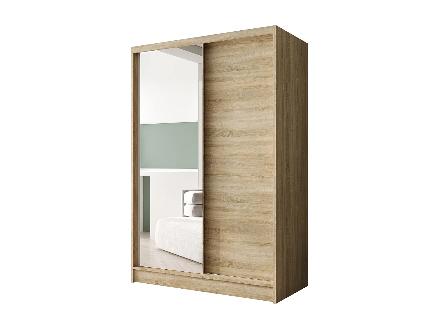 Zweitüriger Schiebeschrank mit Spiegel LAUSANNE L1 , Regalböden und Kleiderstange (Sonoma)