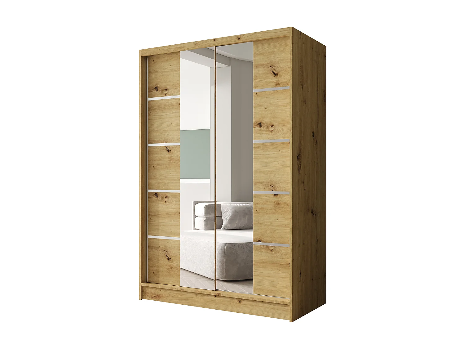 Zweitüriger Schiebeschrank mit Spiegel LAUSANNE L5, Regalböden und Kleiderstange (Artisan)