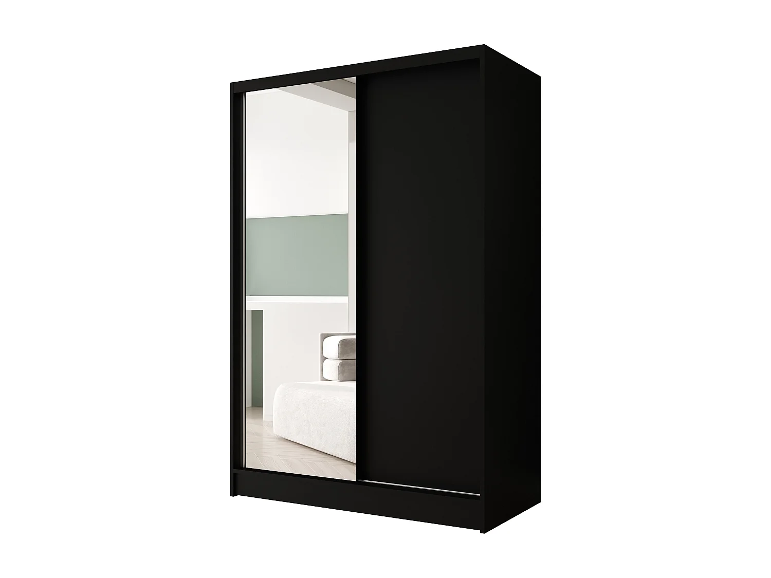 Zweitüriger Schiebeschrank mit Spiegel LAUSANNE L1, Regalböden und Kleiderstange (Schwarz)