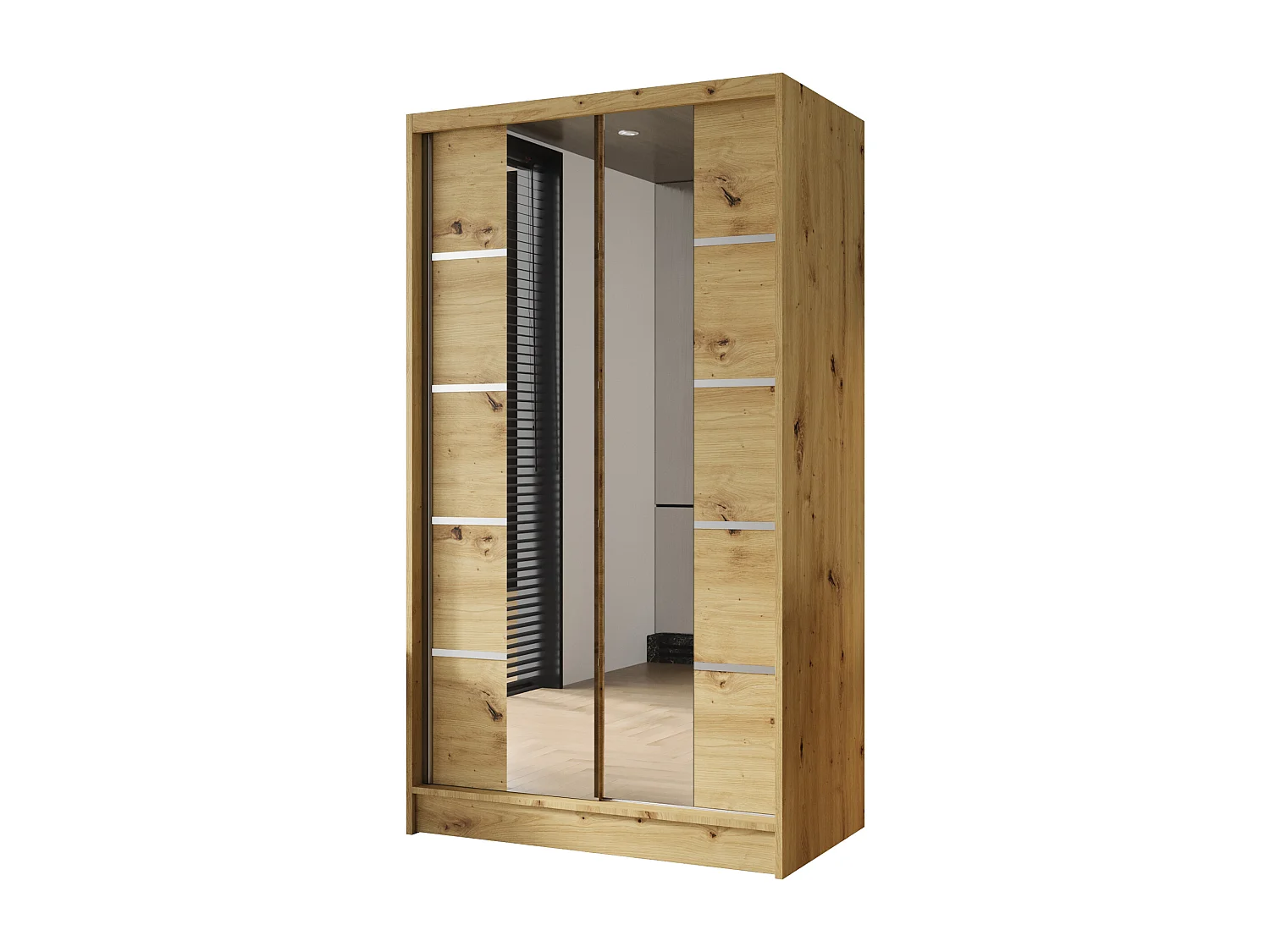 Zweitüriger Schiebeschrank mit Spiegel DETROIT D5, Regalböden und Kleiderstange (Artisan)