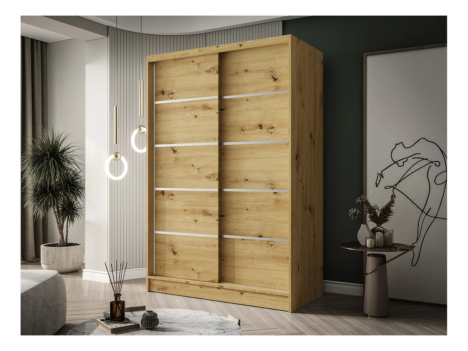 Zweitüriger Schiebeschrank LAUSANNE L4, Regalböden und Kleiderstange (Artisan)