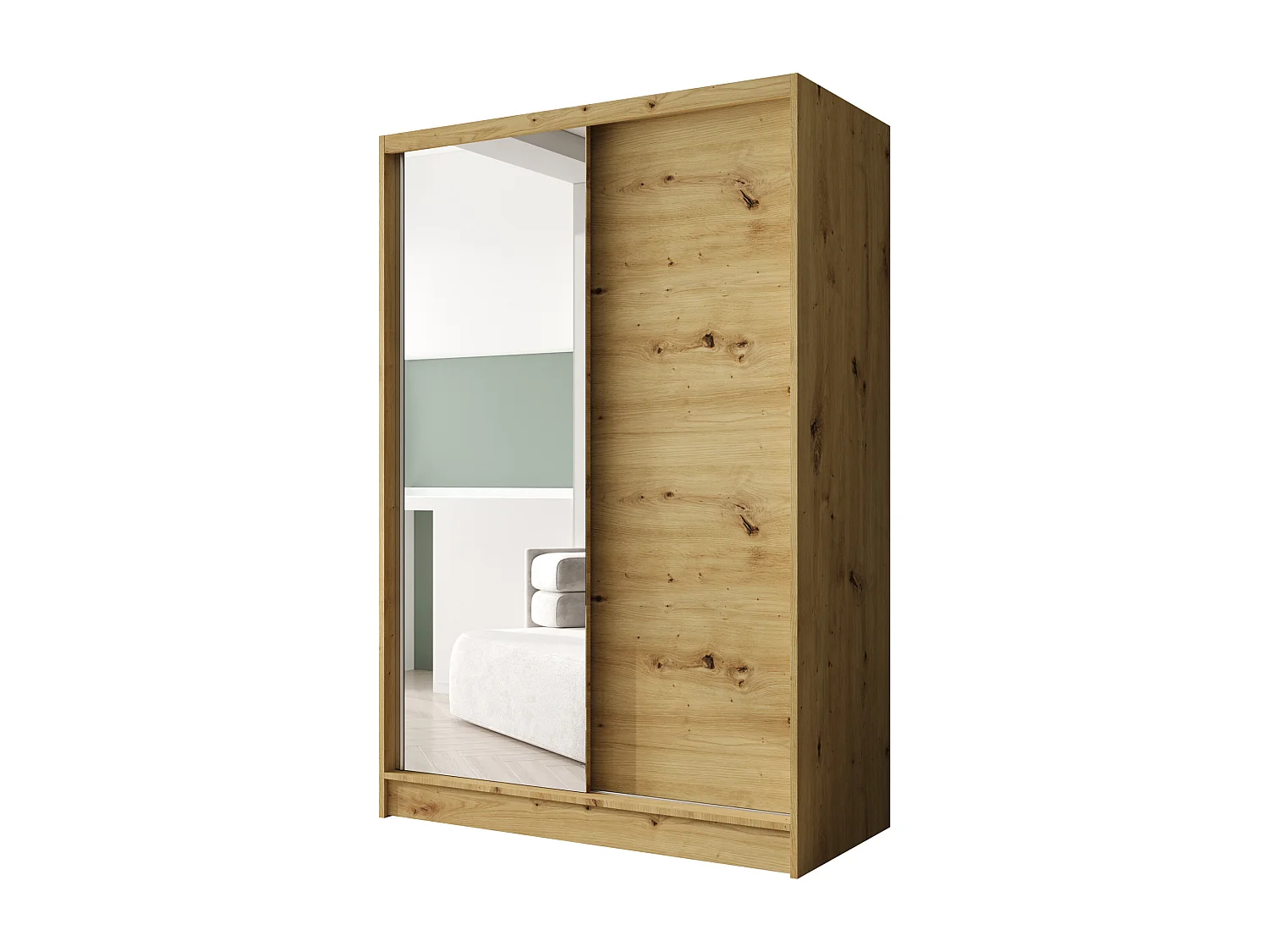 Zweitüriger Schiebeschrank mit Spiegel LAUSANNE L1, Regalböden und Kleiderstange (Artisan)