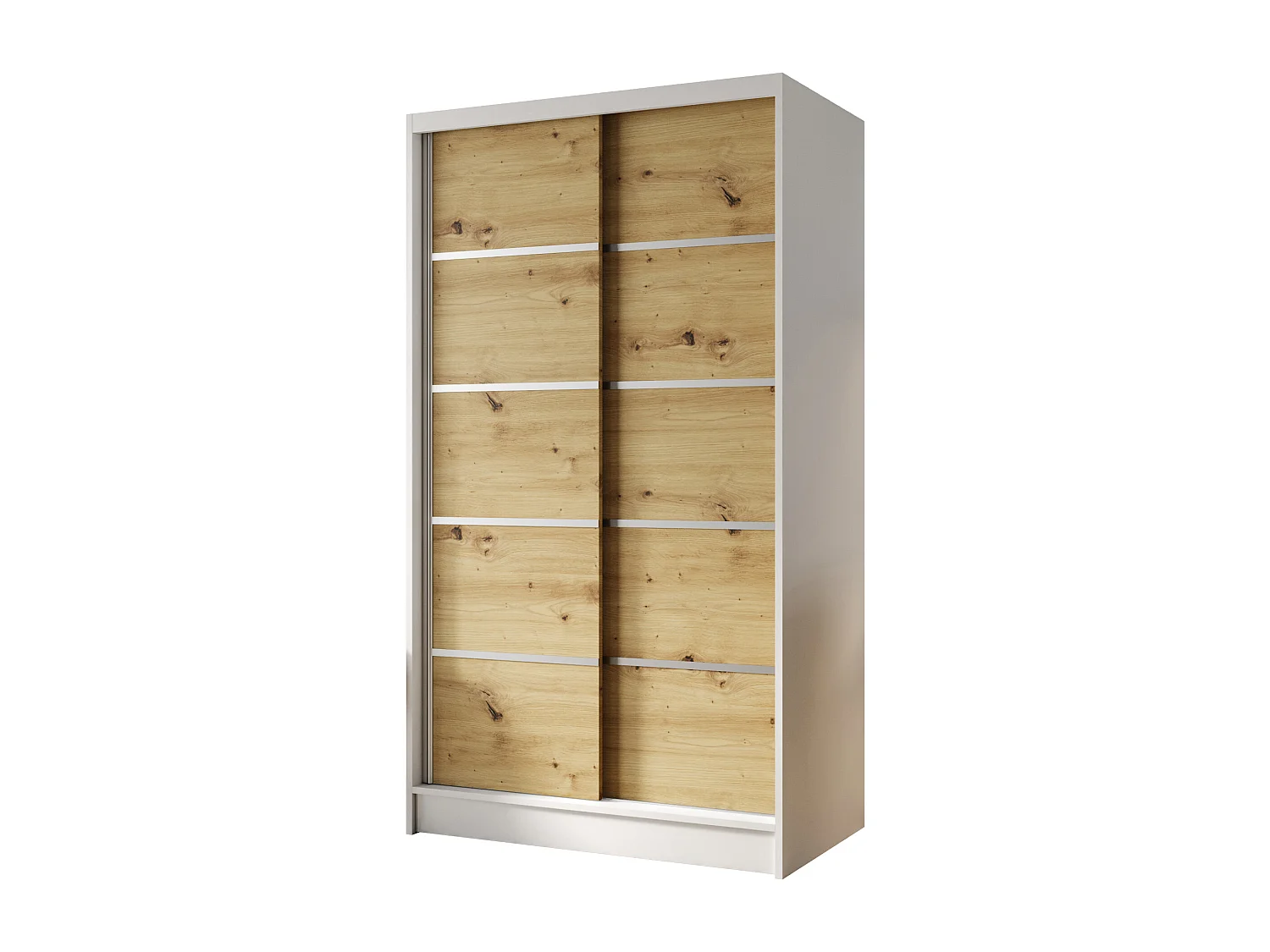 Zweitüriger Schiebeschrank DETROIT D4, Regalböden und Kleiderstange (Weiß/Artisan)