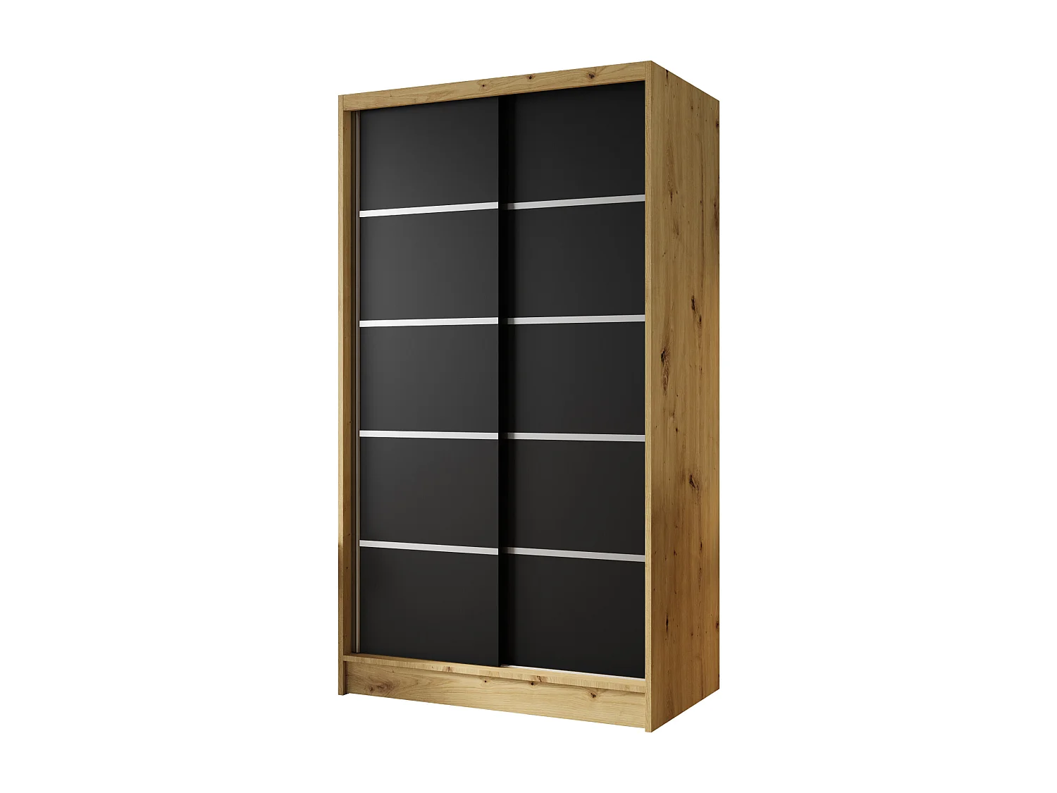 Zweitüriger Schiebeschrank DETROIT D4, Regalböden und Kleiderstange (Artisan/Schwarz)