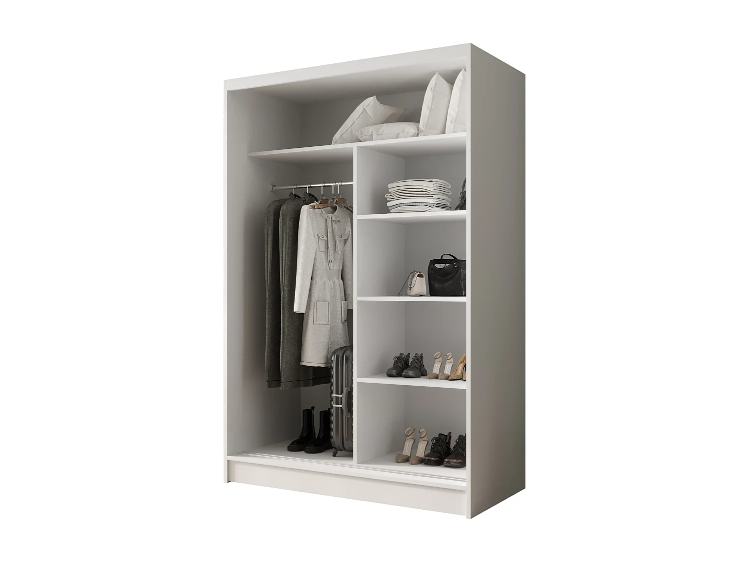 Zweitüriger Schiebeschrank mit Spiegel LAUSANNE L5, Regalböden und Kleiderstange (Choco)