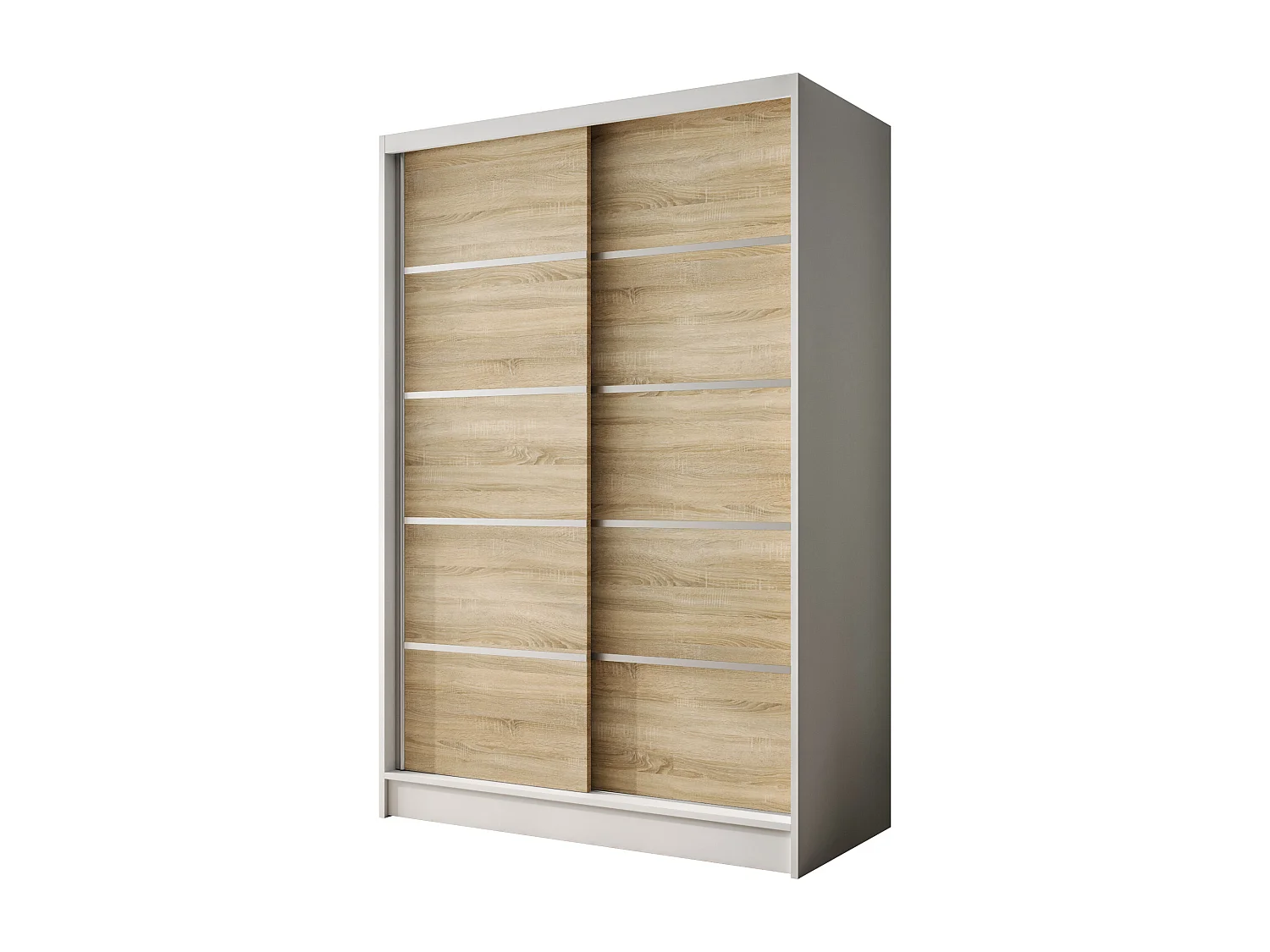 Zweitüriger Schiebeschrank LAUSANNE L4, Regalböden und Kleiderstange (Weiß/Sonoma)