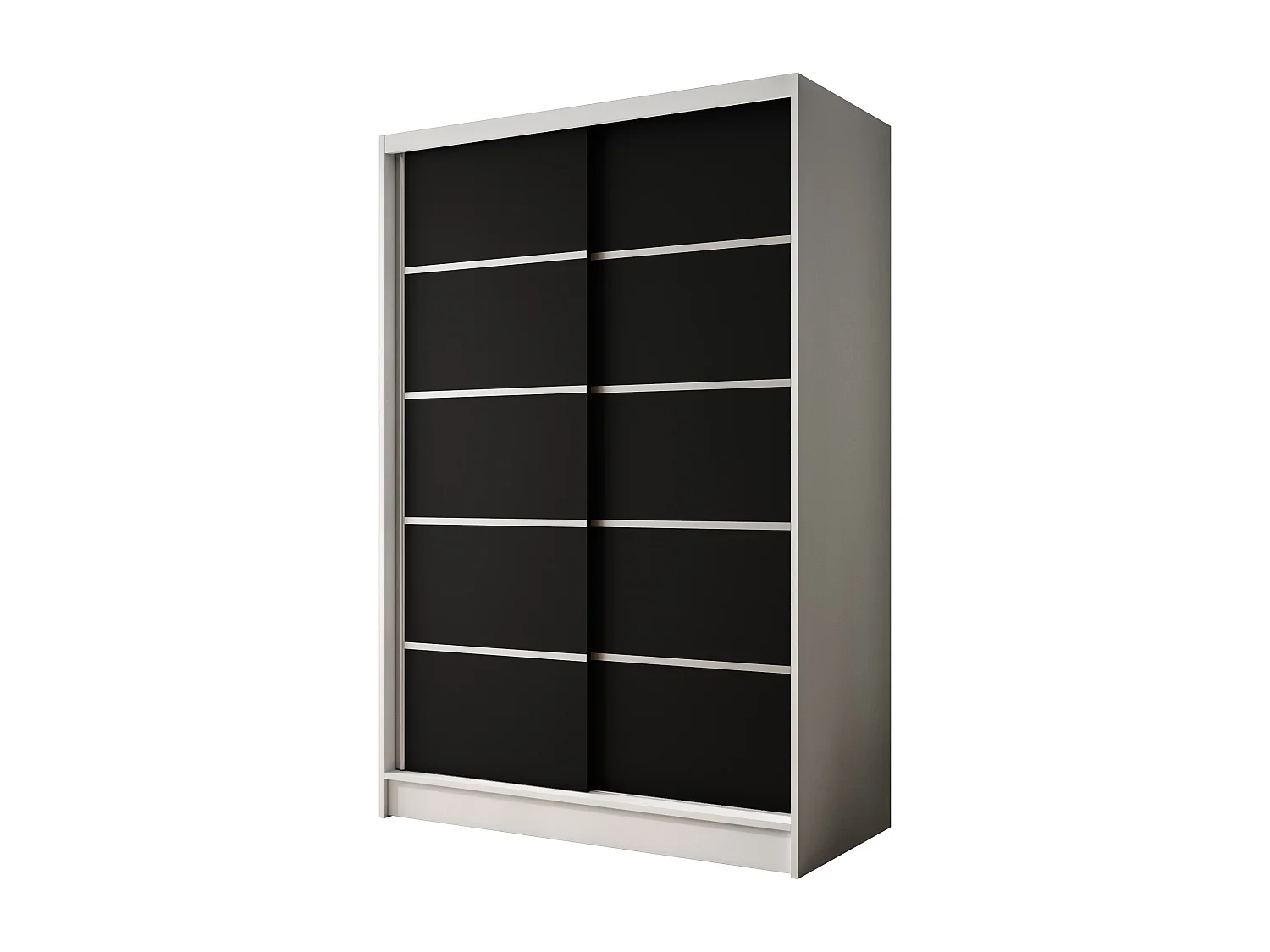 Zweitüriger SchiebeschrankLAUSANNE L4, Regalböden und Kleiderstange (Weiß/Schwarz)