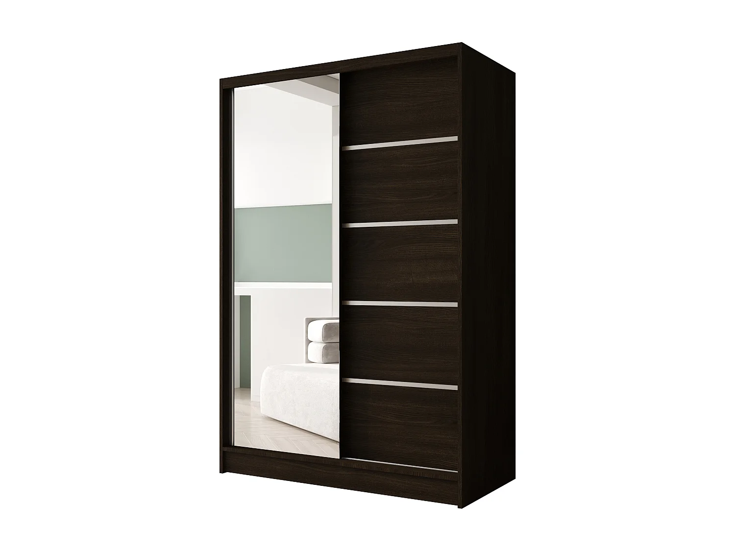 Zweitüriger Schiebeschrank mit Spiegel LAUSANNE L3, Regalböden und Kleiderstange (Choco)