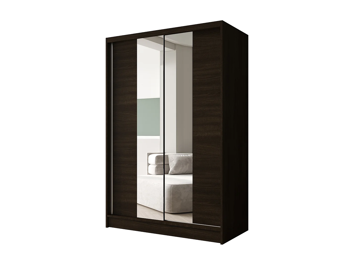 Zweitüriger Schiebeschrank mit Spiegel LAUSANNE L2, Regalböden und Kleiderstange (Choco)